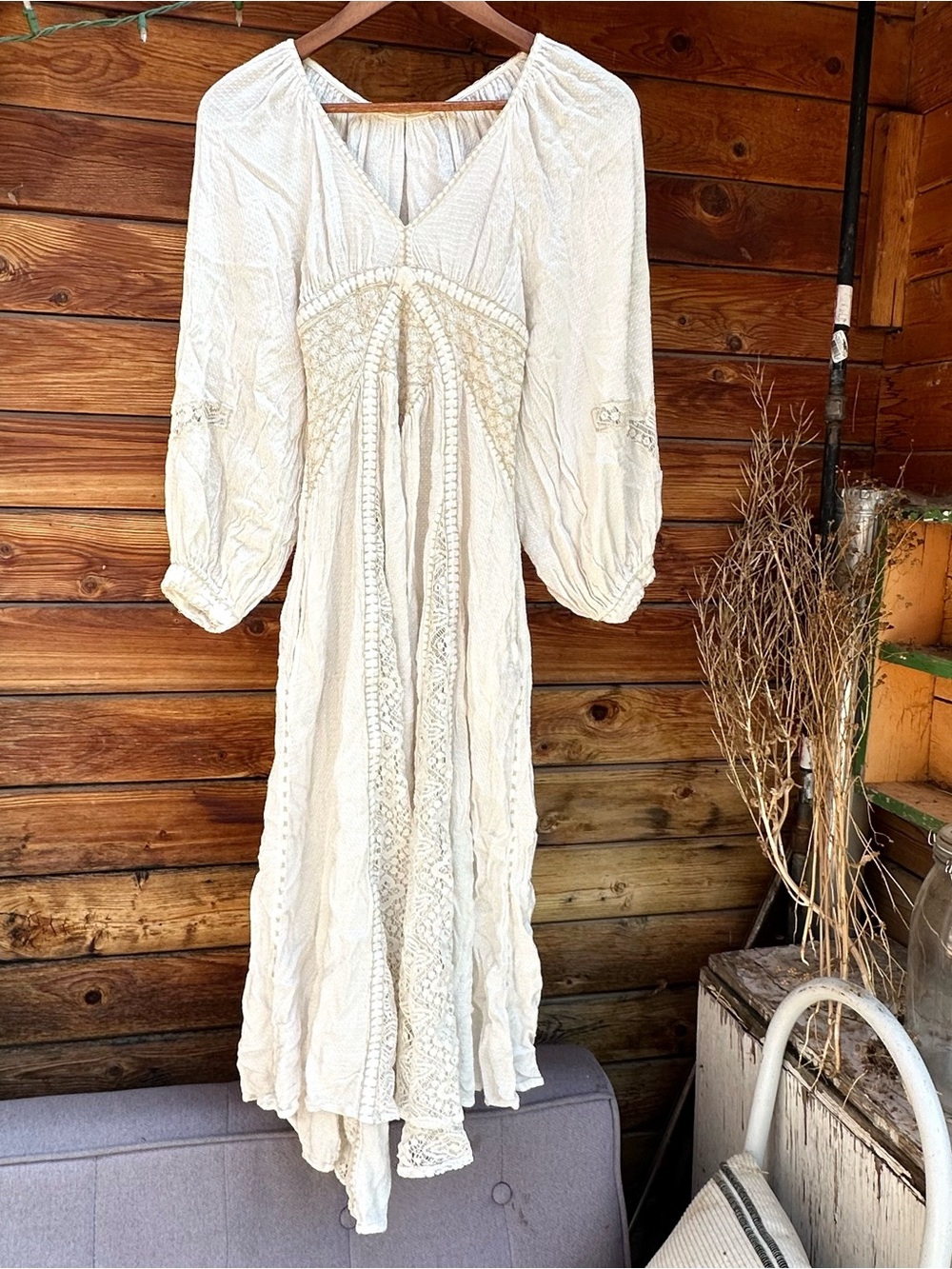Bohemian White Maxi Dress with Lace and Embroidery
